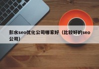 彭水seo优化公司哪家好（比较好的seo公司）